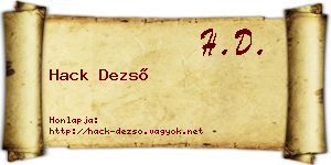 Hack Dezső névjegykártya